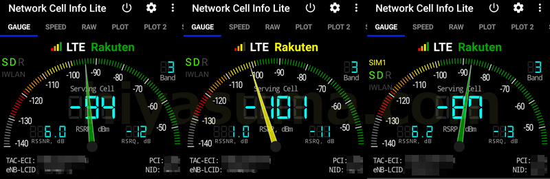 Network Cell Info LiteアプリでRSRPを計測した結果。